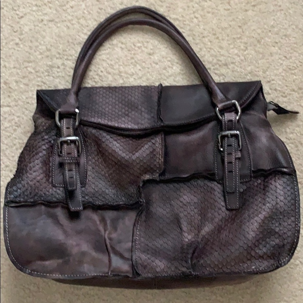 Brown patchwork pattern tote